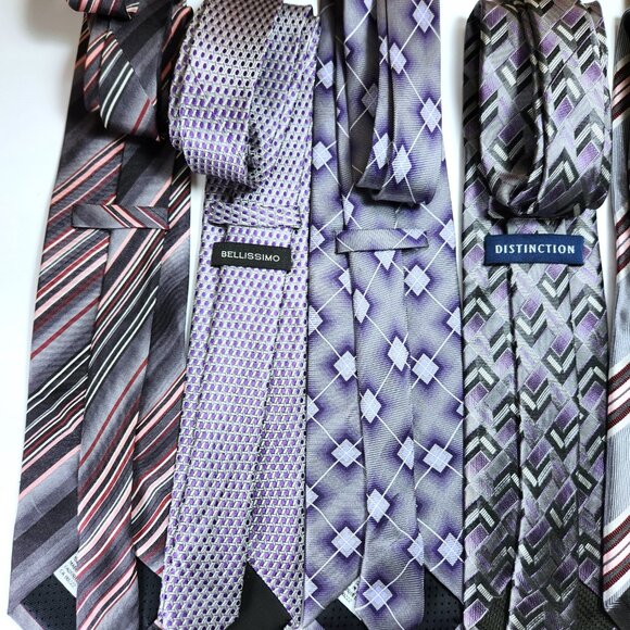 Lot of Seven Neckties Mens Greys Blacks Purples Pinks Various Designs and Makers - Picture 8 of 13